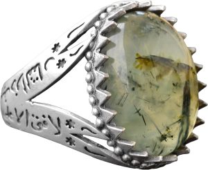 Gerçek Prehnit Doğal Taş Yüzük, Erkekler için İslami Yüzük, 925 Ayar Gümüş - Görsel 1