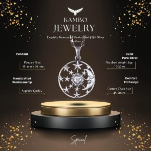 925 Ayar Gümüş Güneş ve Ay Kolye, Gökyüzü Yıldızları Pendantı, El Yapımı Kolye - Görsel 2