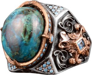 Gerçek Doğal Azuirit Taşı Yüzük, 925 Ayar Gümüş Yüzük, Sultan Erkek Yüzüğü - Görsel 1