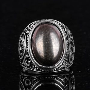 925 Ayar Sert Gümüş Erkek Yüzük, El Yapımı Doğal Pirit Taşlı Yüzük - Refah Manifestasyonu Tasarımı - Görsel 4