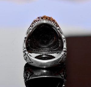 El Yapımı Vintage Tasarım Zümrüt Yüzük - 925 Ayar Gümüş Erkek Yüzük Altın Aksanlı (Akvamarin) - Görsel 8