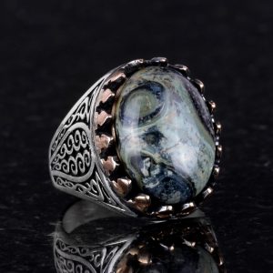 925K Katı Gümüş Erkek Yüzük, Doğal Taşlarla - El Yapımı Şıklık (Yeşil Göz Taşı) - Görsel 3