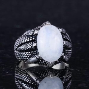 Gerçek Doğal Aytaşı Taşı ile El Yapımı Gümüş Pençe Yüzük – Yengeç İçin Sezgi ve Duygusal Denge - Görsel 4