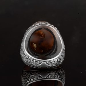 Gerçek Doğal Akik Taşı Erkek Yüzüğü, Vintage Yüzük, 925 Ayar Gümüş Yüzük Erkekler İçin - Görsel 7