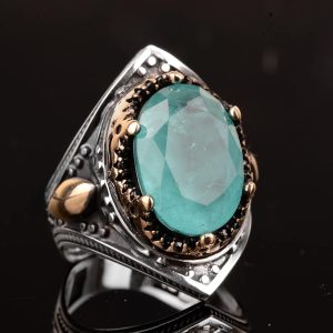 El Yapımı Vintage Erkek Yüzüğü - 925 Ayar Gümüş ile Üretilmiş Paraiba Taşı, Artisan Takı - Görsel 5