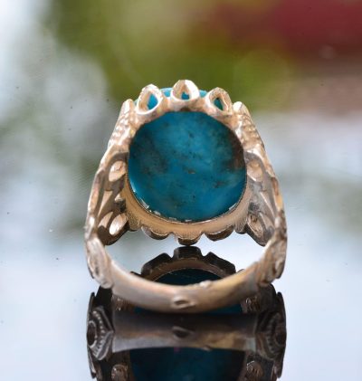 925 Ayar Gümüş Erkek Yüzük ile Doğal Arizona Turkuaz Taşı - Ham Taş Tasarımlı El Yapımı Takı - Görsel 5