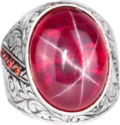 Gerçek Doğal Yıldız Yakutu Taşlı Yüzük, Büyük Gümüş Yüzük, 925 Ayar Gümüş Yüzük, El Yapımı Şık Yüzük - Görsel 1