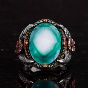 Gerçek Druzy Kuvars Taş Yüzük, 925 Ayar Gümüş Yüzük, Erkekler İçin Kartal Pençesi Yüzük - Görsel 4