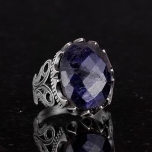 925 Ayar Gümüş Erkek Yüzük - Farklı Yaratılmış Taş Seçenekleri ile (Siyah Safir Yaratılmış Taş) - Görsel 6