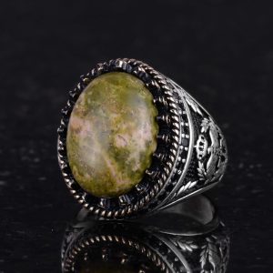 Gerçek Doğal Taş Yüzük - El Yapımı Kartal Yüzüğü - 925 Ayar Gümüş Yüzük (Unakite) - Görsel 6