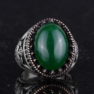 Gerçek Doğal Taş Yüzük - El Yapımı Kartal Yüzüğü - 925 Ayar Gümüş Yüzük (Jade) - Görsel 5