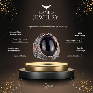 925 Ayar Gümüş Yüzükler, Lacivert Kedi Gözü Oluşturulmuş Taş Yüzük - Görsel 2