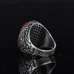 El Yapımı Gerçek Doğal Kırmızı Akik Taş Yüzük, 925 Ayar Gümüş Yüzük Erkekler İçin, Tasarım Gümüş Erkek Yüzüğü - Görsel 7
