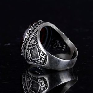Doğal Agat Taşlı Şaman Yüzüğü - Gümüş Takı - Oymalı Taş Yüzük - 925 Ayar Gümüş Erkek Yüzüğü - Görsel 6