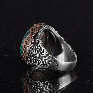 Gerçek Doğal Taş El Yapımı Yüzük - 925 Ayar Gümüş El Yapımı Yüzük - Şık Farklı Yüzük (Malakit) - Görsel 7