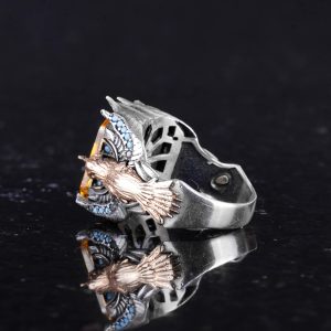 Erkekler için Yılan Yüzük, Doğal Olmayan Sitrin Taşı ile, El Yapımı 925 Ayar Gümüş İfadeli Yüzük - Görsel 7