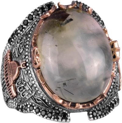 925 Ayar Katı Gümüş Erkek Yüzük, Cami Prehnit Taşlı Yüzük, El Yapımı Şıklık - Görsel 1