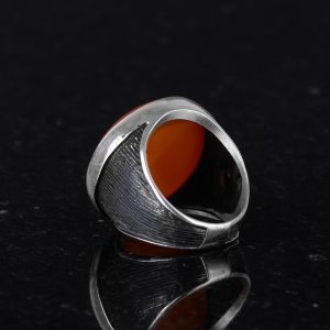 Doğal Akik Büyük Taş, Sterlin Gümüş Erkek Yüzük - Görsel 6