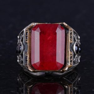 925 Ayar Gümüş Yüzük - Erkekler İçin Oluşturulmuş Taş Yüzük - El Yapımı Yüzük (Oluşturulmuş kırmızı paraiba) - Görsel 4
