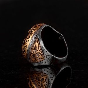 Doğal Kehribar Taşlı Gümüş Yüzük, 925 Ayar Katı Gümüş Erkek Yüzüğü, Etnik Tasarım Erkek Yüzüğü - Görsel 6