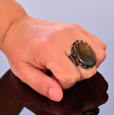 Büyük El yapımı 925 Ayar Gümüş Erkek Yüzük, Gerçek Kan Taşı Taşıyla, Şık Taş Koleksiyonu - Görsel 7