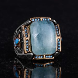 Gerçek Doğal Taş Yüzük - El Yapımı Yüzük - 925 Ayar Gümüş Yüzük (Akuamarin) - Görsel 5