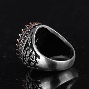 925 Ayar Gümüş Yüzük, Yapay Taş Yüzük, Kartal Sembolü Yüzük, El Yapımı Yüzük (Yapay açık mavi paraiba) - Görsel 6