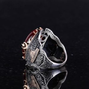 Doğal Kırmızı Akik Taş Yüzük, 925 Ayar Gümüş Yüzük Erkekler İçin - Görsel 6