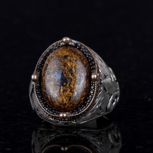 925K Gümüş İşçilikli Erkek Yüzük - Çeşitli Doğal Taşlarla Mevcut (Bronzit) - Görsel 5