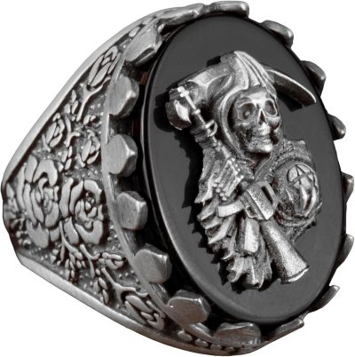 925 Ayar Gümüş Yüzük, Gerçek Doğal Taş Yüzük, Grim Reaper Yüzüğü - Görsel 1