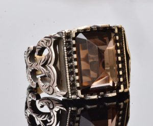 Gerçek Doğal Dumanlı Kuvars Taşlı Yüzük, Sterlin Gümüş Doğum Taşı Yüzüğü için Erkekler - Görsel 3