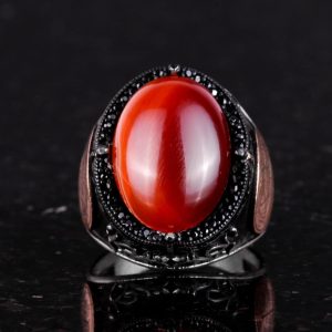 Gerçek Doğal Kırmızı Akik Taş Yüzük, 925 Ayar Gümüş Yüzük, Süleyman Yıldızı Yüzük - Görsel 5