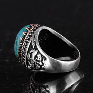 Gerçek Doğal Taş Yüzük - El Yapımı Kartal Yüzüğü - 925 Ayar Gümüş Yüzük (Azurit) - Görsel 6