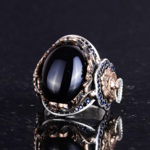 Gerçek Doğal Oniks Taşı Yüzük, Aslan Sembol Yüzük, 925 Ayar Sert Gümüş Erkek Yüzüğü - Görsel 6