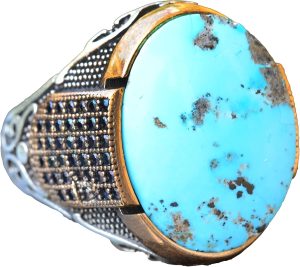 Doğal Arizona Turkuaz Taşlı Sterlin Gümüş Erkek Yüzük - Görsel 1