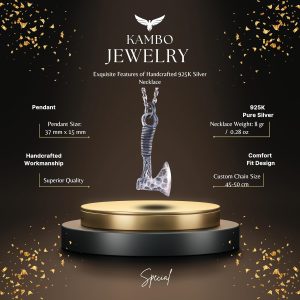 925 Ayar Gümüş Balta Kolye, Viking Esinlenmeli Takı Erkekler için, El Yapımı Rustik Çekicilik - Görsel 2