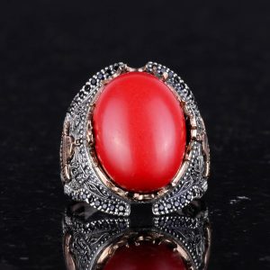 Kırmızı Mercan Yapay Taş Yüzük, İslami Camii Gümüş Yüzük, 925 Ayar Gümüş Yapay Taş Yüzükler - Çeşitli & Farklı Koleksiyon - Görsel 5