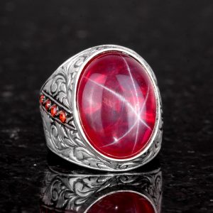 Gerçek Doğal Yıldız Yakutu Taşlı Yüzük, Büyük Gümüş Yüzük, 925 Ayar Gümüş Yüzük, El Yapımı Şık Yüzük - Görsel 3