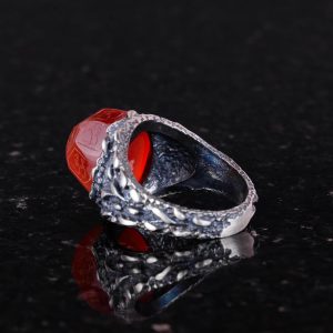 Gerçek Doğal Agate Taşlı Yüzük, 925 Ayar Gümüş Yüzük Erkekler İçin, İslami Gümüş Yüzük - Görsel 6
