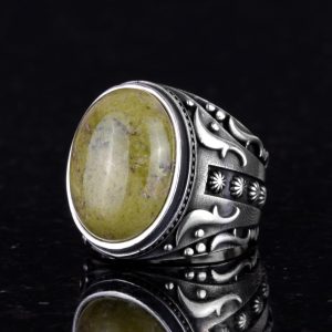 El Yapımı 925K Katı Sterlin Gümüş Erkek Yüzük, Gerçek Doğal Unakite Taşı Yüzük, Sanatsal Tasarım - Görsel 6