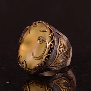 Gerçek Doğal Kehribar Taşı Yüzük, Vav Kehribar Taşı Erkek Yüzüğü, 925 Ayar Gümüş Erkek Yüzüğü - Görsel 5