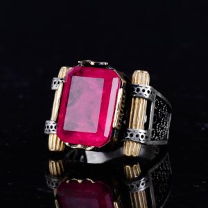 Kırmızı Paraiba Taşı Erkek Yüzüğü - 925 Ayar Gümüş El Yapımı Yüzük - Erkek Yüzüğü - Görsel 6