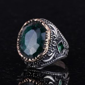 925 Ayar Gümüş Erkek Yüzük, Gerçek Doğal Zümrüt Taşlı Yüzük Erkekler İçin - Görsel 5