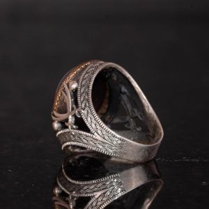 Gerçek Doğal Opal Taşlı Yüzük - 925 Ayar Gümüş Erkek Yüzüğü - İki Kılıç Desenli El Yapımı Yüzük - Görsel 7