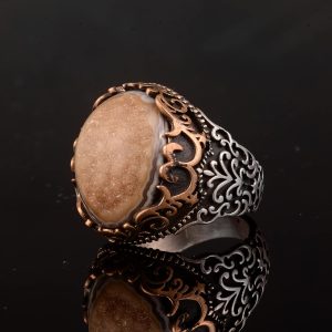 Gerçek Doğal Druzy Kristal Kuvars Taş Yüzük, 925 Ayar Gümüş Yüzük, El Yapımı Yüzük - Görsel 4