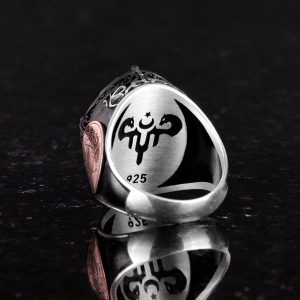 İslami Gümüş Yüzük, Doğal Zümrüt Taşlı Yüzük - 925 Ayar Sert Gümüş Yüzük Erkekler İçin - Görsel 7