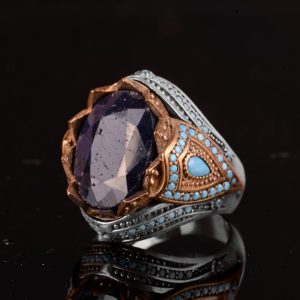 Gerçek Doğal Safir Taşlı Yüzük, 925 Ayar Gümüş Erkek Yüzüğü - Görsel 5