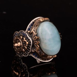 Gerçek Doğal Larimar Taşı Yüzük, Aslan Yüzüğü, 925 Ayar Gümüş Yüzük - Görsel 5