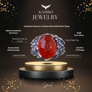 Gerçek Doğal Agate Taşlı Yüzük, 925 Ayar Gümüş Yüzük Erkekler İçin, İslami Gümüş Yüzük - Görsel 7