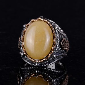 Doğal Sarı Akik Taş Yüzük, 925 Ayar Sert Gümüş Yüzük Erkekler İçin - Görsel 4